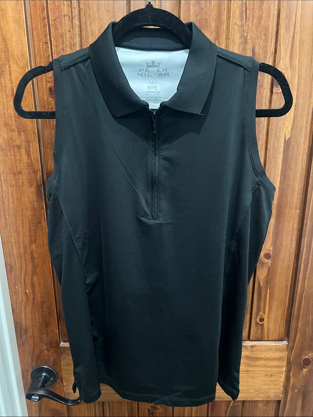Peter Millar Black Sleeveless Zip Polo Tank